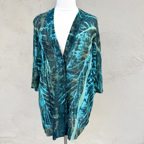 NIC + ZOE long cardigan sweater button down colorful knit blue green abstract 2X - Picture 14 of 14